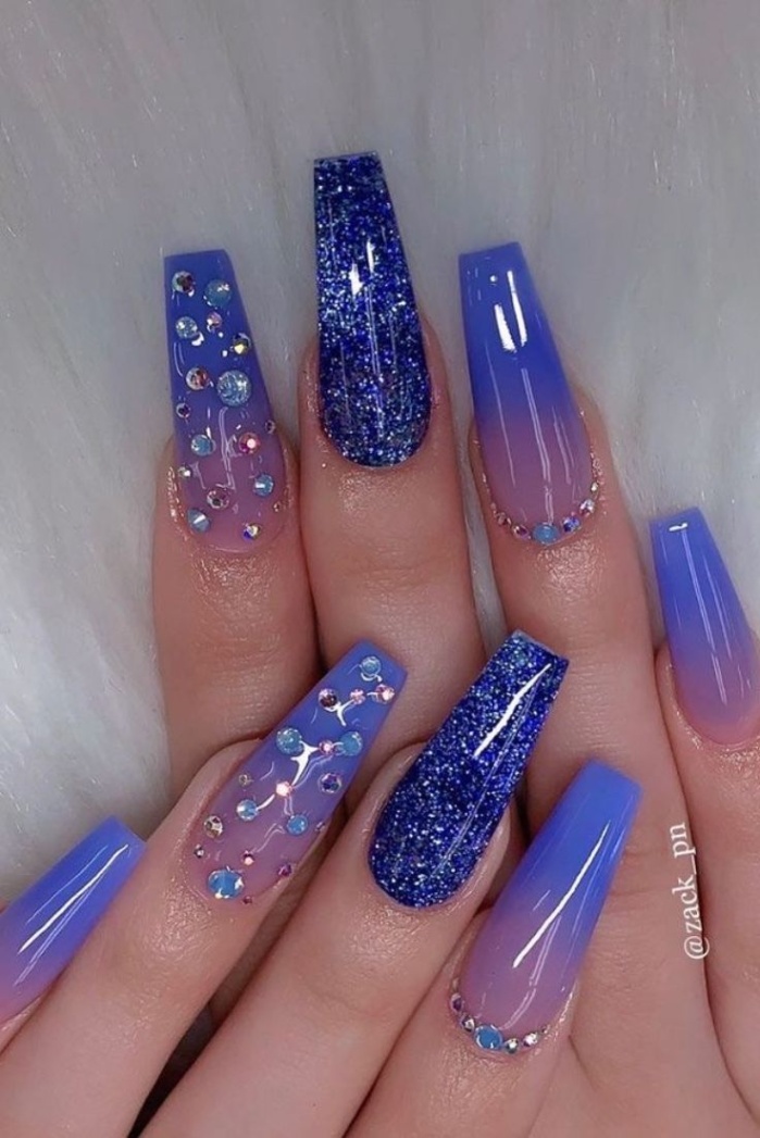 blue and purple nail designs Niche Utama Home Blue and Purple Ombre Crystal Glitter Nails / Nail Art Designs