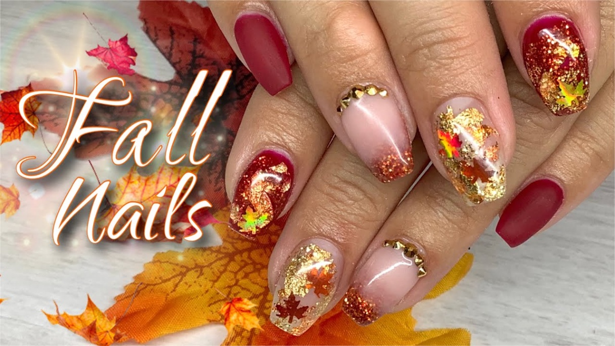 fall gel nail designs Niche Utama Home Burgundy Fall Nail  Hard/Builder gel nails tutorial  Fall Autumn nail  design