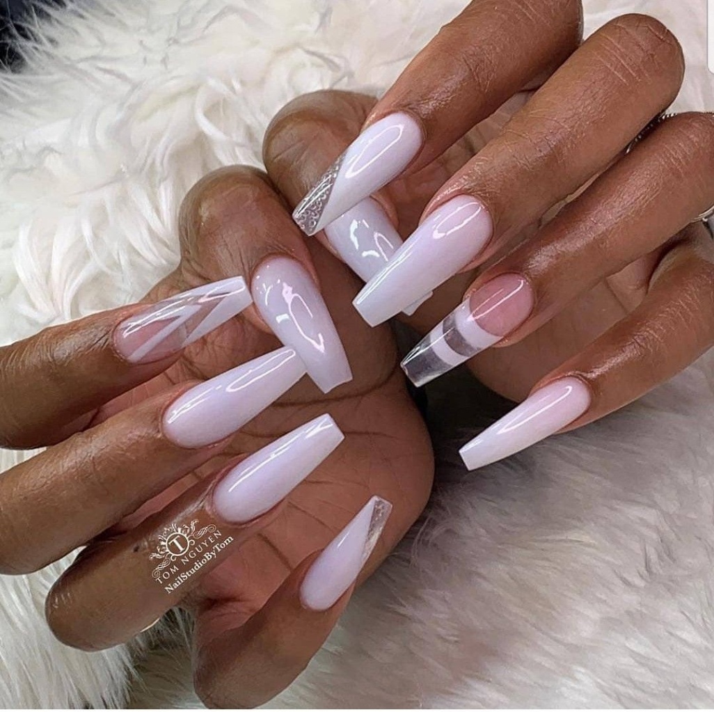milk white nails with design Niche Utama Home Milky white nail design  White acrylic nails, Pink acrylic nails