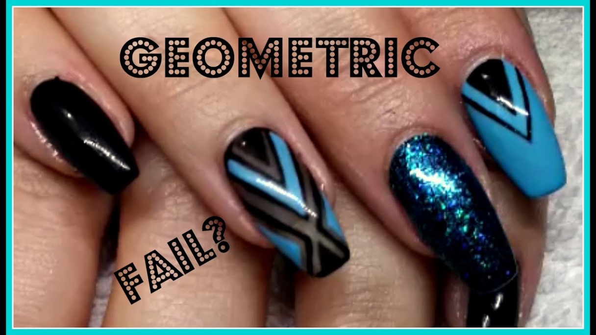 black and blue nail designs Niche Utama Home Nail Art  Black and Blue Geometric Design  Gel Polish