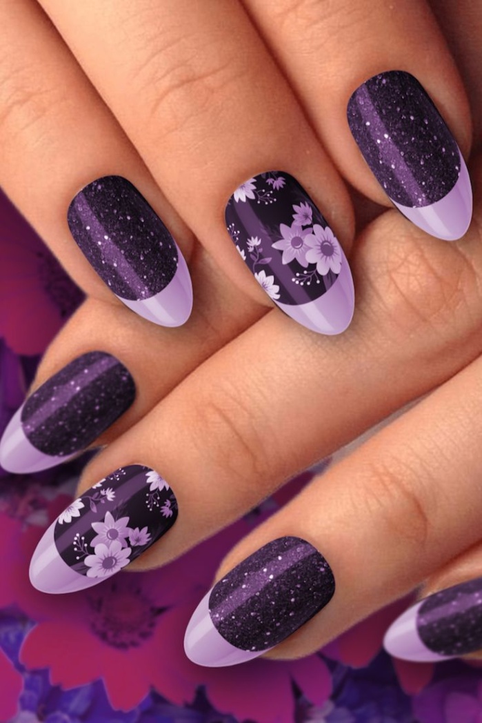 elegant purple nail designs Niche Utama Home Simple Matte Purple and Dark Purple with Purple flower nail ar