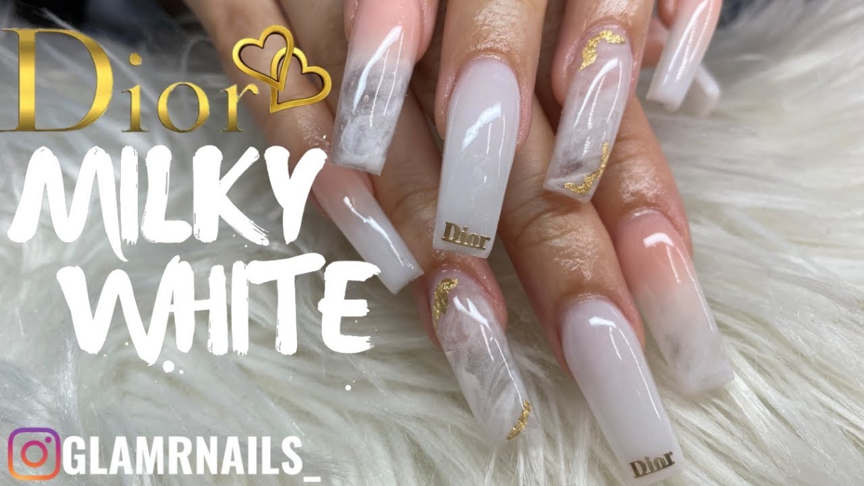 milk white nails with design Niche Utama Home Watch Me Work  Dior Designer Nails  Milky White Nails  Acrylic Nail  Tutorial  Clarissa Ama